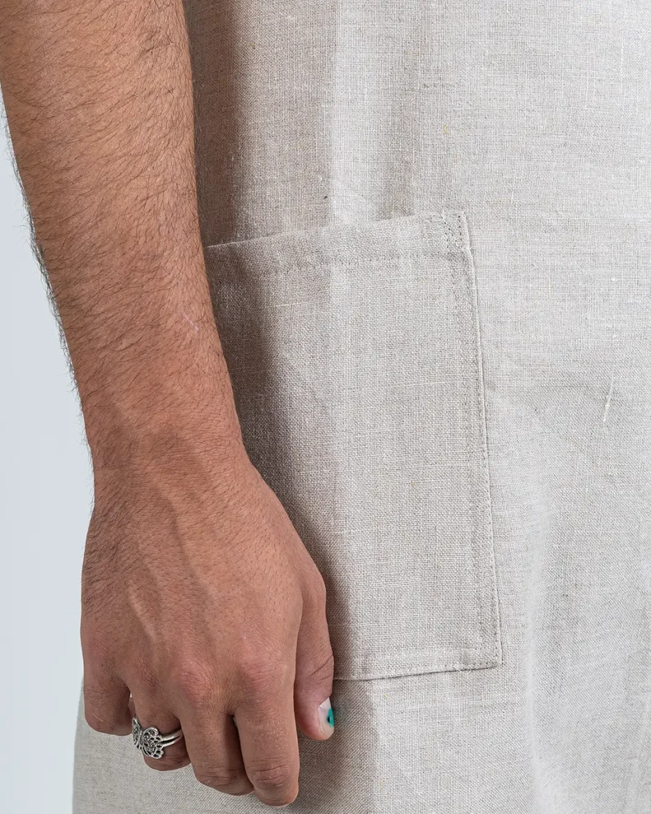 Grembiule artigianale in lino con tasche
