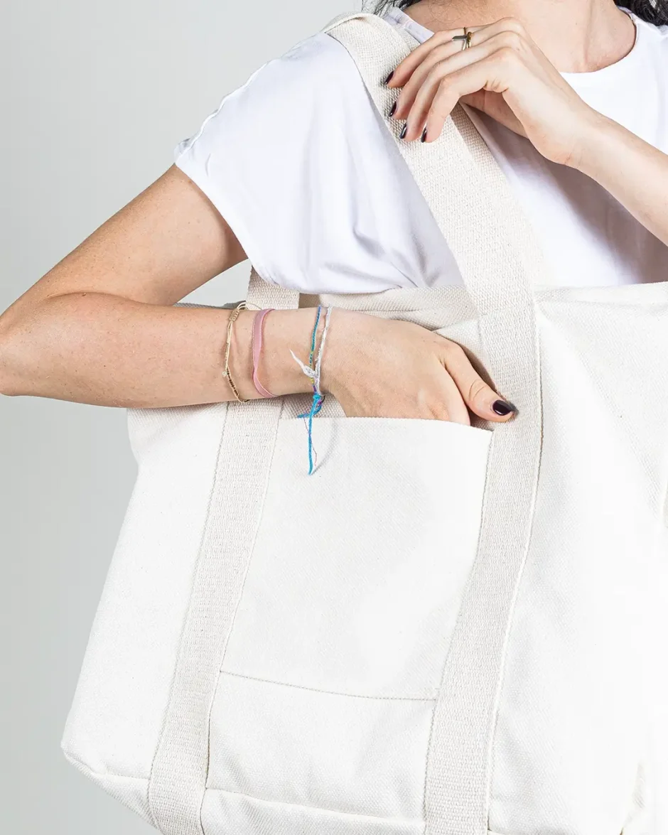 Borsa mare in tessuto premium con manici lunghi