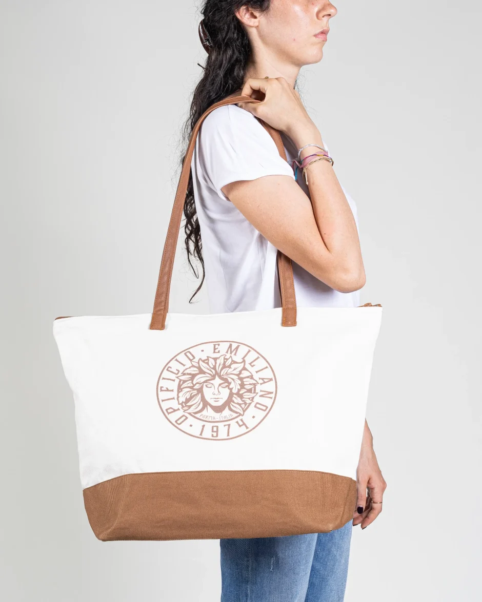 Borsa mare personalizzata con manici in ecopelle chiara