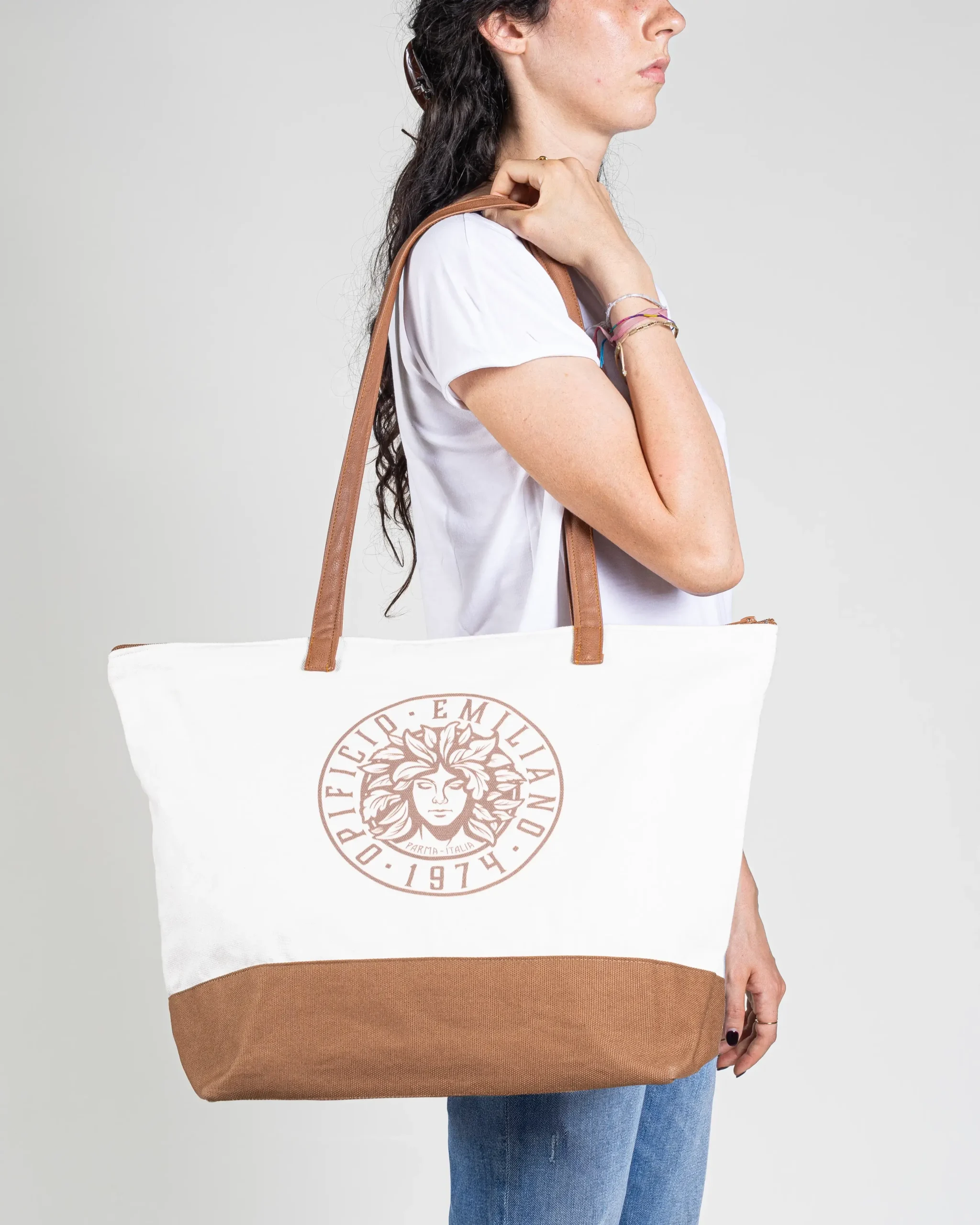 Borsa mare personalizzata con manici in ecopelle chiara