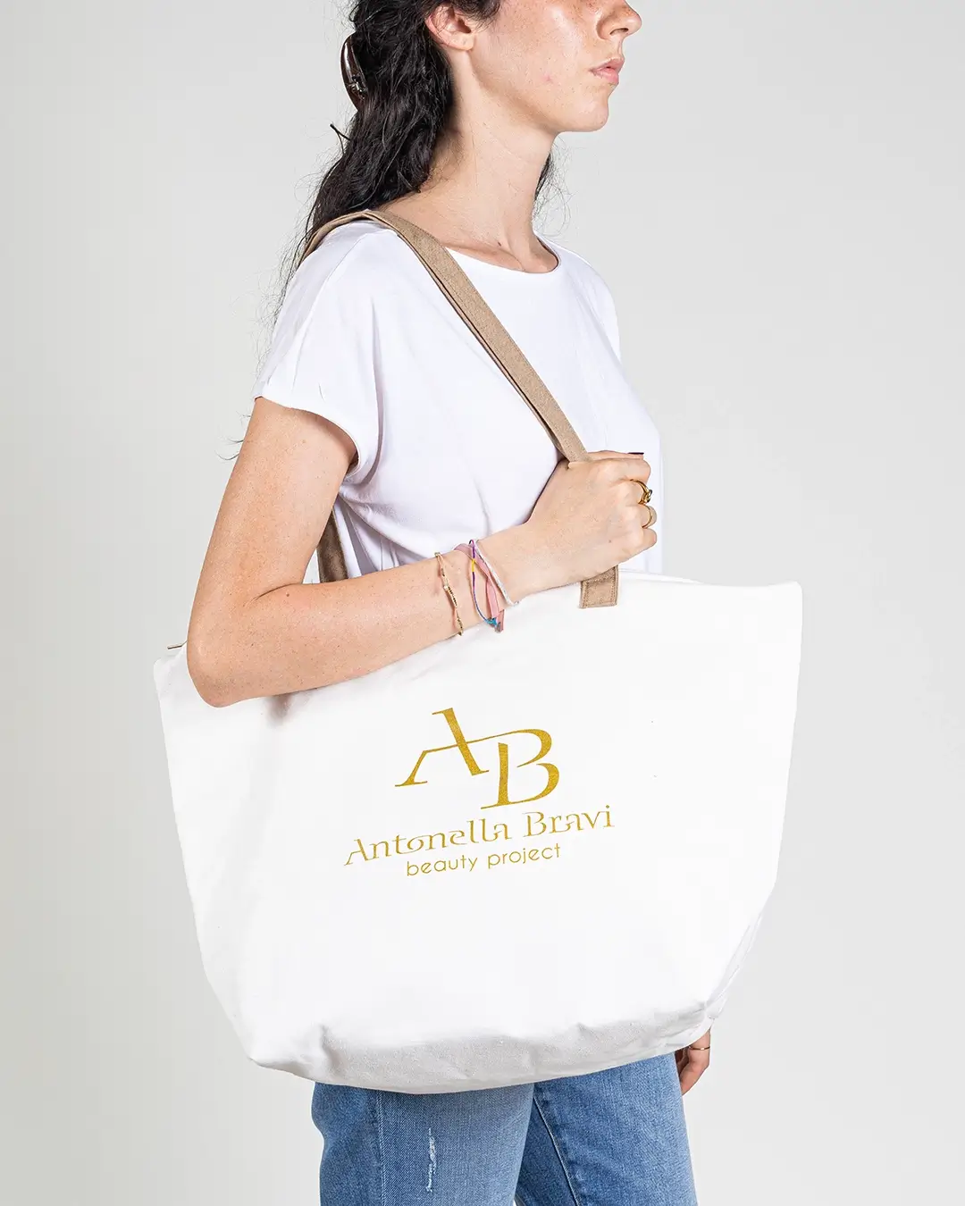 Borsa mare con manici in tessuto e stampa personalizzata